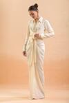 Tarun Tahiliani Ivory Silk Collared Front Tie-up Shirt And Draped Skirt Set at Aza Fashions Tarun Tahiliani_Ivory Silk Collared Front Tie-up Shirt And Draped Skirt Set_at_Aza_Fashions