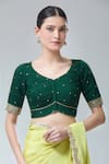 Buy_Samyukta Singhania_Green Silk Sequins, Zari Embroidered Saree Blouse _at_Aza_Fashions