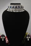 Amaara Jewels_Blue Pearls, Zari Carved Saphire Stone Embellished Choker Set _Online_at_Aza_Fashions