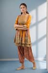 Buy_Debyani + CO_Yellow Cotton Embroidery, Sequins Round Layered Anarkali With Printed Salwar _at_Aza_Fashions
