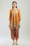 Shop_Debyani + CO_Yellow Cotton Embroidery, Sequins Round Layered Anarkali With Printed Salwar _Online_at_Aza_Fashions