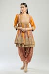 Debyani + CO_Yellow Cotton Embroidery, Sequins Round Layered Anarkali With Printed Salwar _at_Aza_Fashions