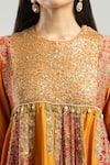 Buy_Debyani + CO_Yellow Cotton Embroidery, Sequins Round Layered Anarkali With Printed Salwar 