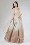 Samyukta Singhania_Beige Net, Organza Sequins, Embroidery, Stones V-neck Ombre Lehenga Set _Online_at_Aza_Fashions