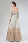 Shop_Samyukta Singhania_Beige Net, Organza Sequins, Embroidery, Stones V-neck Ombre Lehenga Set _at_Aza_Fashions