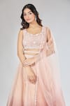 Samyukta Singhania Peach Organza, Net Cut Work, Pearls, Sequins, Ombre Embroidered Lehenga Set at Aza Fashions Samyukta Singhania_Peach Organza, Net Cut Work, Pearls, Sequins, Ombre Embroidered Lehenga Set _at_Aza_Fashions