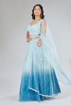 Shop_Samyukta Singhania_Blue Organza, Net Sequins, Stones, Cut Work, Embroidery Ombre Lehenga Set _Online_at_Aza_Fashions