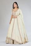 Samyukta Singhania_Beige Crepe, Silk Sequins, Zari Sweetheart Neck Embroidered And Lehenga Set _Online_at_Aza_Fashions