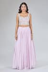 Buy_Samyukta Singhania_Purple Silk, Net, Chiffon Cut Work, Pearls, Embroidery Jacket Lehenga Set _Online_at_Aza_Fashions