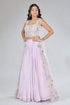 Shop_Samyukta Singhania_Purple Silk, Net, Chiffon Cut Work, Pearls, Embroidery Jacket Lehenga Set _Online_at_Aza_Fashions