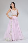 Samyukta Singhania_Purple Silk, Net, Chiffon Cut Work, Pearls, Embroidery Jacket Lehenga Set _at_Aza_Fashions