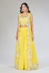 Buy_Samyukta Singhania_Yellow Lehenga And Blouse Chinon Silk Embroidered Cutdana Jacket Open Set 
