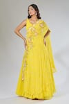 Buy_Samyukta Singhania_Yellow Georgette Cut Work, Sequins Embroidered Anarkali And Drape Set _at_Aza_Fashions