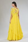Shop_Samyukta Singhania_Yellow Georgette Cut Work, Sequins Embroidered Anarkali And Drape Set _at_Aza_Fashions