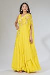 Samyukta Singhania_Yellow Georgette Cut Work, Sequins Embroidered Anarkali And Drape Set _Online_at_Aza_Fashions