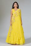 Shop_Samyukta Singhania_Yellow Georgette Cut Work, Sequins Embroidered Anarkali And Drape Set _Online_at_Aza_Fashions
