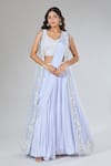 Buy_Samyukta Singhania_Blue Chiffon, Silk, Net Pearls, Sequins, Beads, Jacket Draped Lehenga Set _at_Aza_Fashions