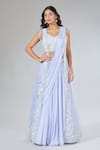 Buy_Samyukta Singhania_Blue Chiffon, Silk, Net Pearls, Sequins, Beads, Jacket Draped Lehenga Set _Online_at_Aza_Fashions