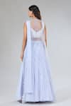 Shop_Samyukta Singhania_Blue Chiffon, Silk, Net Pearls, Sequins, Beads, Jacket Draped Lehenga Set _at_Aza_Fashions