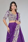Samyukta Singhania_Purple Chiffon, Silk Sequins, Embroidery Blouse And Draped Pleated Lehenga Set_Online_at_Aza_Fashions