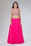 Samyukta Singhania Fuchsia Silk, Crepe, Organza Pearls, Sequins, Embroidery Draped Lehenga Set Online at Aza Fashions Samyukta Singhania_Fuchsia Silk, Crepe, Organza Pearls, Sequins, Embroidery Draped Lehenga Set_Online_at_Aza_Fashions