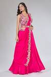 Buy Samyukta Singhania Fuchsia Silk, Crepe, Organza Pearls, Sequins, Embroidery Draped Lehenga Set at Aza Fashions Buy_Samyukta Singhania_Fuchsia Silk, Crepe, Organza Pearls, Sequins, Embroidery Draped Lehenga Set_at_Aza_Fashions