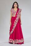 Samyukta Singhania_Red Chiffon, Silk Embroidery, Zari, Pearls, Sequins Draped Lehenga Set_Online_at_Aza_Fashions