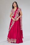 Buy_Samyukta Singhania_Red Chiffon, Silk Embroidery, Zari, Pearls, Sequins Draped Lehenga Set_at_Aza_Fashions