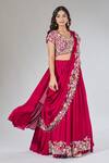 Buy_Samyukta Singhania_Red Chiffon, Silk Embroidery, Zari, Pearls, Sequins Draped Lehenga Set_Online_at_Aza_Fashions