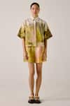 Buy_Cord_Multi Color Linen Shawl Neck Dale Print Boxy Shirt And Shorts Set _at_Aza_Fashions