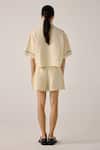 Shop_Cord_Ivory Linen Embroidery Shawl Neck Floral Vine Shirt And Shorts Set _at_Aza_Fashions