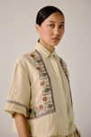 Cord_Cream Linen Embroidery Shawl Neck Floral Vine Boxy Shirt _Online_at_Aza_Fashions