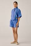 Buy_Cord_Blue Linen Embroidery Collared Duck Boxy Shirt _Online_at_Aza_Fashions