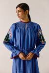 Cord_Blue Linen Applique, Lace Collared Electric Floral Dress _Online_at_Aza_Fashions