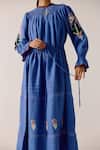 Buy_Cord_Blue Linen Applique, Lace Collared Electric Floral Dress _Online_at_Aza_Fashions