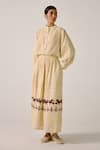 Shop_Cord_Ivory Cotton Embroidery Pintuck Block Print Skirt _at_Aza_Fashions