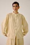 Buy_Cord_Ivory Cotton Embroidery Mandarin Collar Pintuck Lace Shirt _at_Aza_Fashions