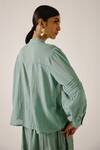 Buy_Cord_Blue Cotton Lace Mandarin Collar Pintuck Insert Shirt _Online_at_Aza_Fashions