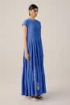 Buy_Cord_Blue Linen Applique, Beads Round Neck Electric Tiered Maxi Dress _Online_at_Aza_Fashions