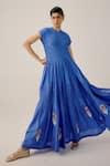 Buy_Cord_Blue Linen Applique, Beads Round Neck Electric Tiered Maxi Dress _at_Aza_Fashions
