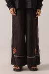 Cord_Black Linen Embroidery Collared Floral Scallop Shirt And Pant Set _Online_at_Aza_Fashions