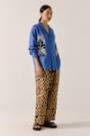 Shop_Cord_Blue Linen Applique Collared Embellished Floral Shirt _at_Aza_Fashions