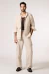 Buy_S&N by Shantnu Nikhil_Beige Cotton Linen Blend Plain Shirt With Collar _at_Aza_Fashions