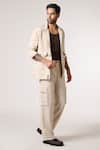 S&N by Shantnu Nikhil_Beige Cotton Linen Blend Plain Shirt With Collar _Online_at_Aza_Fashions