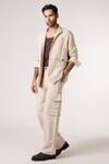 Buy_S&N by Shantnu Nikhil_Beige Cotton Linen Blend Plain Shirt With Collar _Online_at_Aza_Fashions