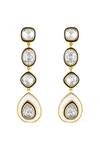 Shop_Isharya_Gold Plated Crystals Embellished Dangler Earrings _at_Aza_Fashions