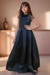 Buy_Samyukta Singhania_Black Silk Blend Embroidered Sequin Flared Gown _Online_at_Aza_Fashions