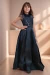 Shop_Samyukta Singhania_Black Silk Blend Embroidered Sequin Flared Gown _Online_at_Aza_Fashions