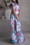 Buy_Petite Pomme_Multi Color Cotton, Polyester Multicolored Floral Print Gown With Belt_Online_at_Aza_Fashions