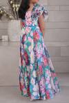 Shop_Petite Pomme_Multi Color Cotton, Polyester Multicolored Floral Print Gown With Belt_Online_at_Aza_Fashions